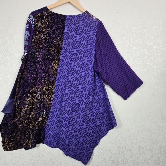 Wild Thing Chico Ca Wild Woman Tunic Top sz S/M Purple Mixed Print Boho - Picture 9 of 14